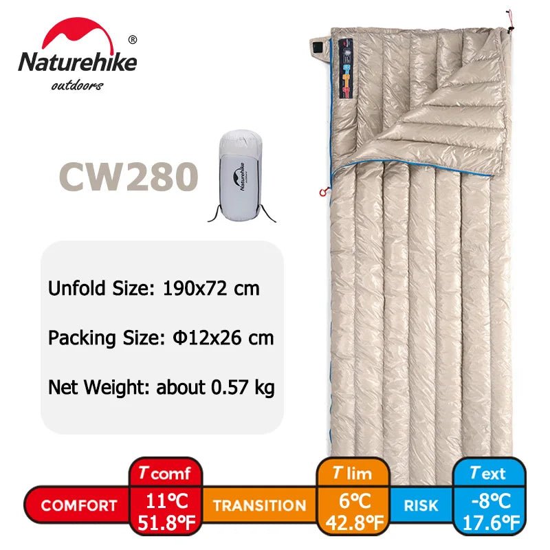 Sac de couchage ultraléger 95% en duvet d'oie 800FP "Naturehike -CW series' - CW280 - Khaki | Planète Rando