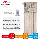 Sac de couchage ultraléger 95% en duvet d'oie 800FP "Naturehike -CW series' - CW280 - Khaki | Planète Rando