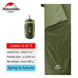 Sac de couchage ultralight & imperméable en coton confort +15°C (à partir de 680g) "Naturehike - LW180" - Vert foncé / 190x75cm | Planète Rando