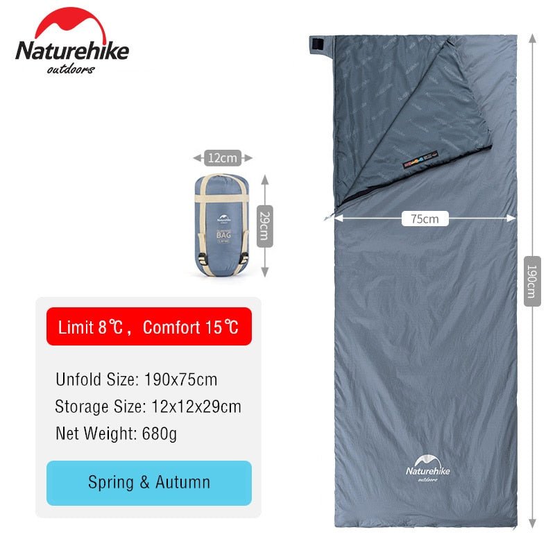 Sac de couchage ultralight & imperméable en coton confort +15°C (à partir de 680g) "Naturehike - LW180" - Bleu nuit / 190x75cm | Planète Rando