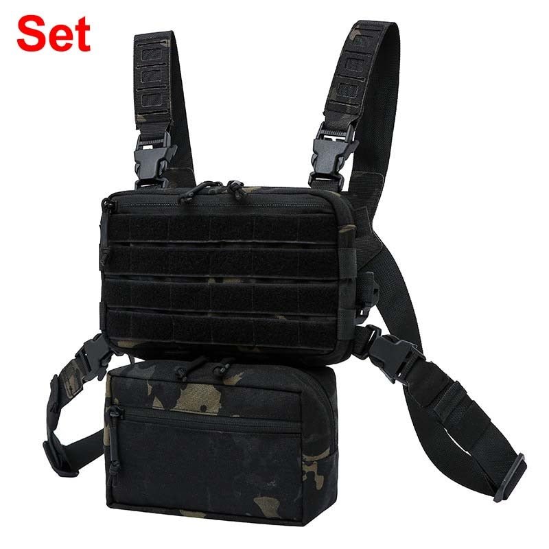 Sacoche de poitrine tactique avec systeme Molle "Kendome - Chest rig EDC" - Camouflage noir / Set complet | Planète Rando