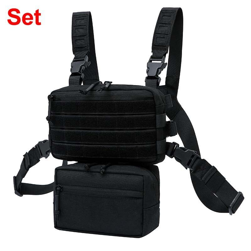 Sacoche de poitrine tactique avec systeme Molle "Kendome - Chest rig EDC" - Noir / Set complet | Planète Rando