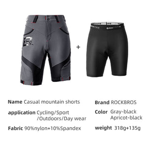 Short de vélo & running 2 en 1 avec coussin 4D "ROCKBROS - Mountain short" - Planète Rando