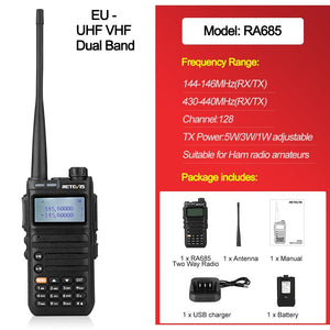 Talkie-talkie portable avec poste radio amateur VHF UHF longue portée 223g "RETEVIS - RA685 /RA85" - RA685 UV Dual Band | Planète Rando