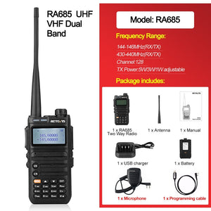 Talkie-talkie portable avec poste radio amateur VHF UHF longue portée 223g "RETEVIS - RA685 /RA85" - RA685 with Cable Mic | Planète Rando