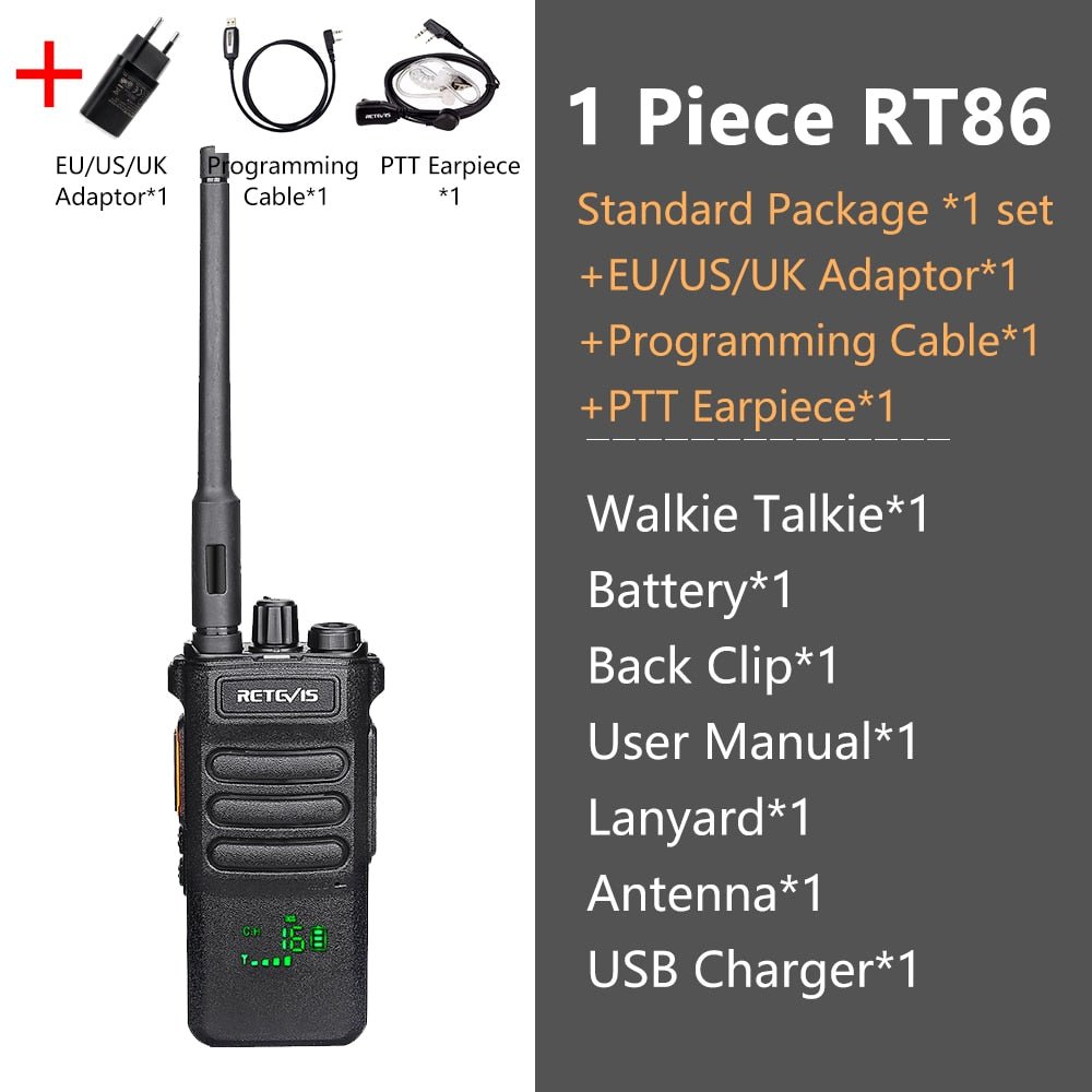 Talkie-walkie 10w de longue portée (3km - 5km) UHF 295g "RETEVIS - RT86" - 1 PC and ACC | Planète Rando