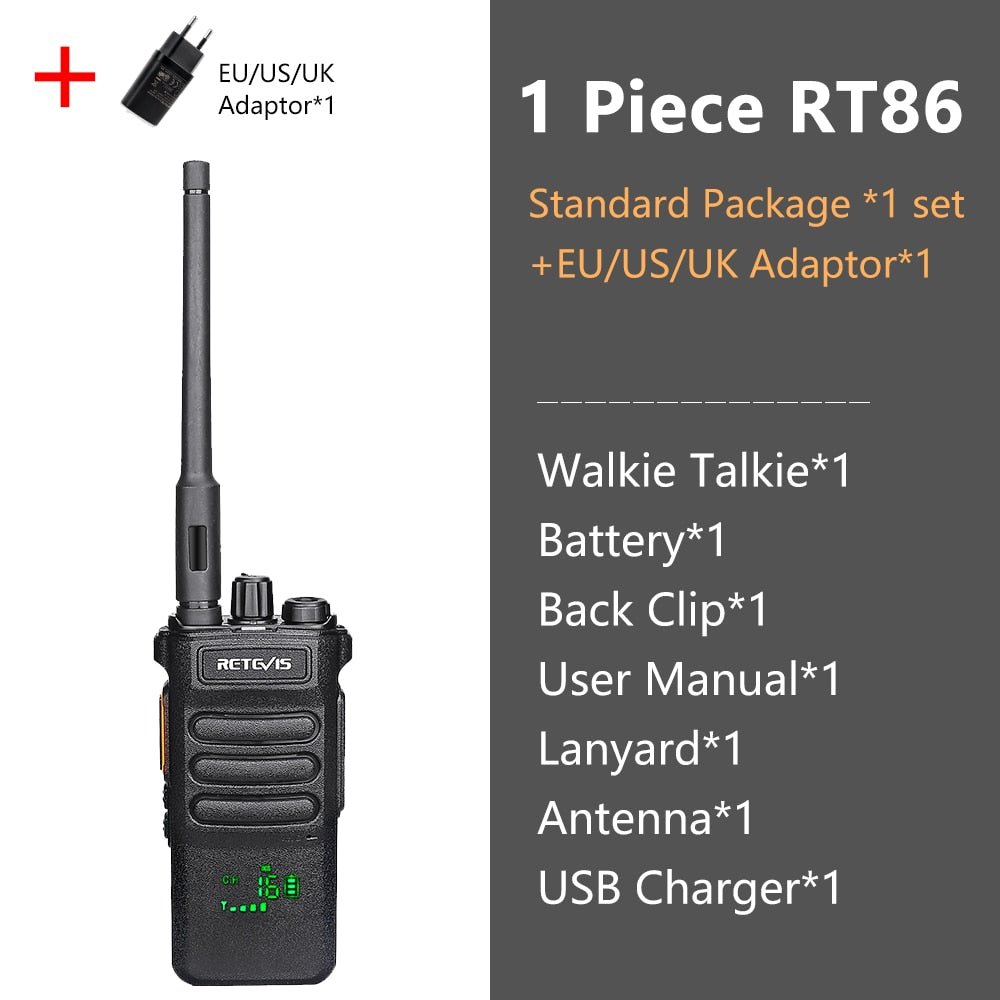 Talkie-walkie 10w de longue portée (3km - 5km) UHF 295g "RETEVIS - RT86" - 1 PC and Adaptor | Planète Rando