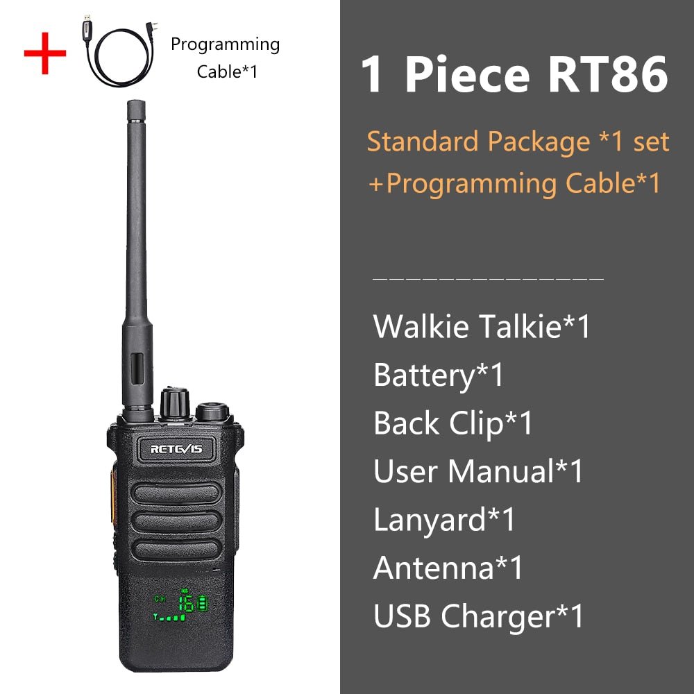 Talkie-walkie 10w de longue portée (3km - 5km) UHF 295g "RETEVIS - RT86" - 1 PC and Cable | Planète Rando