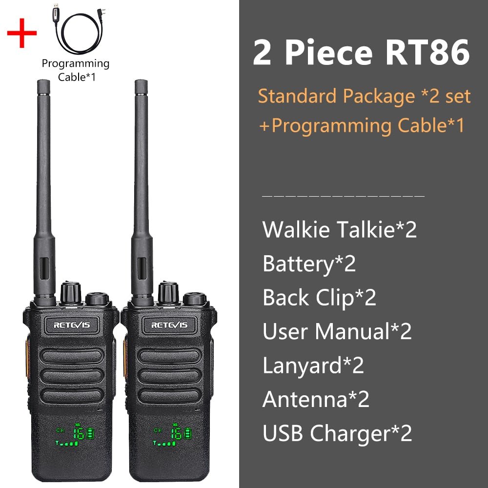 Talkie-walkie 10w de longue portée (3km - 5km) UHF 295g "RETEVIS - RT86" - 2PCS and Cable | Planète Rando