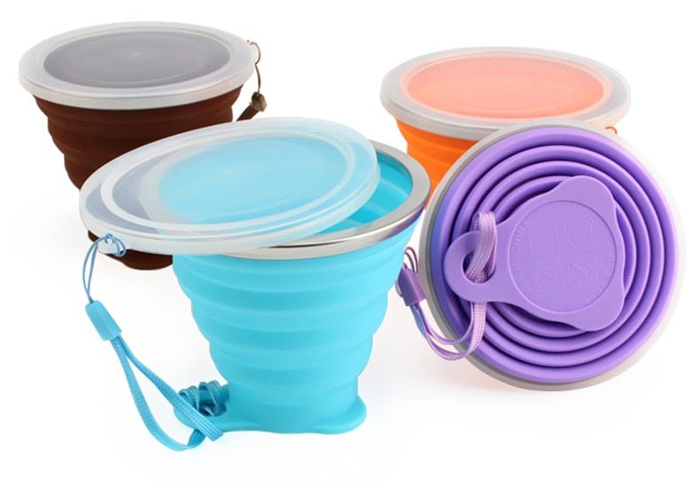 Tasse / cup pliable en silicone alimentaire sans BPA avec couvercle et lanières 72g "ME.FAM - 270 ml" - Planète Rando