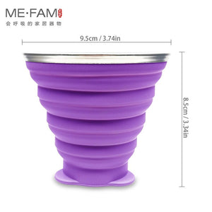 Tasse / cup pliable en silicone alimentaire sans BPA avec couvercle et lanières 72g "ME.FAM - 270 ml" - Planète Rando