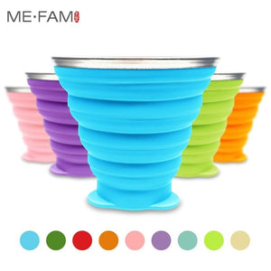 Tasse / cup pliable en silicone alimentaire sans BPA avec couvercle et lanières 72g "ME.FAM - 270 ml" - Planète Rando