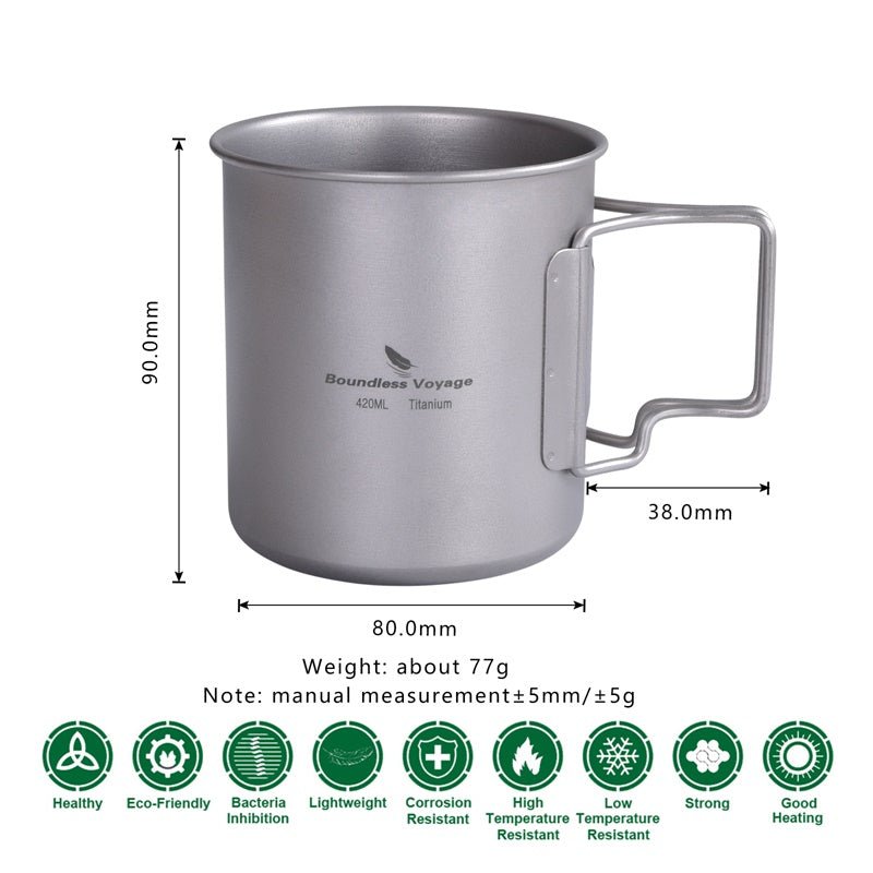 Tasse en titane avec poignée pliable 77g "Boundless Voyage - Ti1518B" - Planète Rando