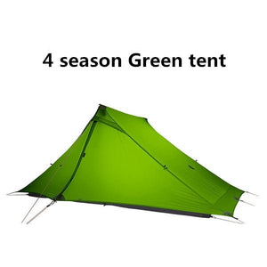 La Tente de bivouac ultra-légère pour 2 personnes à simple-paroi 1,2kg « 3F UL GEAR - Lanshan 2 pro », dans son coloris vert, se dresse sur un fond blanc uni, mettant en valeur sa structure triangulaire et sa superbe ventilation.