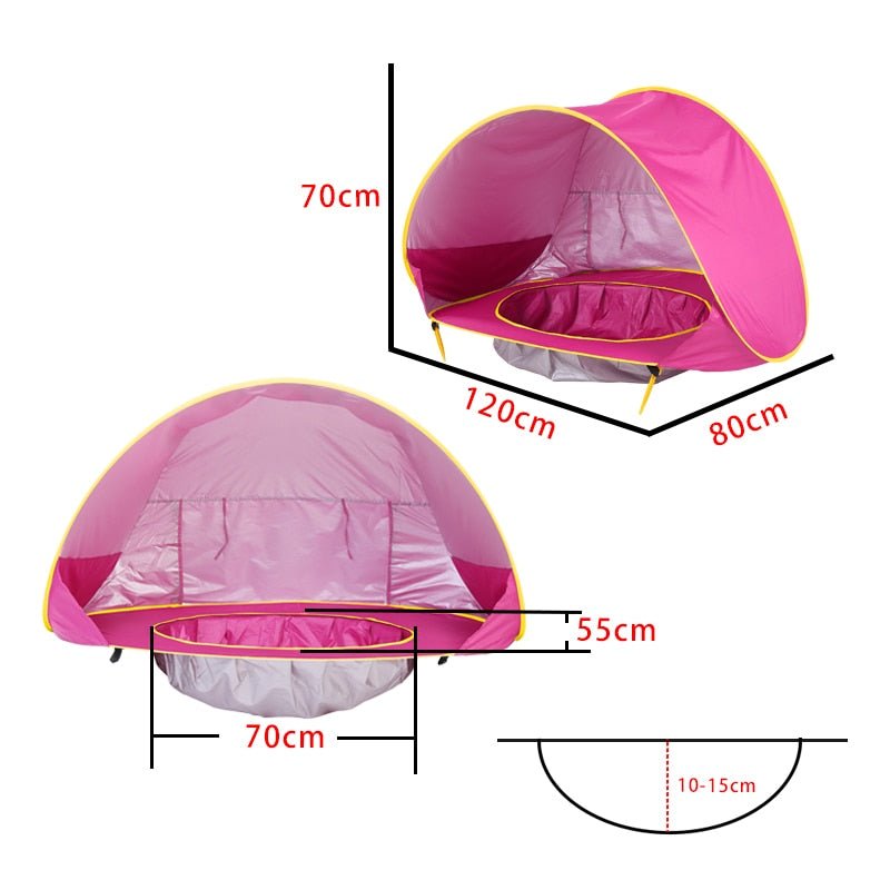 Tente de plage portable & imperméable pour bébé avec protection UV UPF 50+ "Battoom - Baby beach" - Fuchsia | Planète Rando