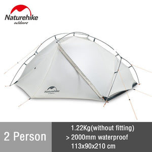 Tente de randonnée mono-paroi ultralégère 1,2kg autoportante double Y 1-2 personne "Naturehike - Vik series" - Blanc / 2 pers / 3 saisons | Planète Rando