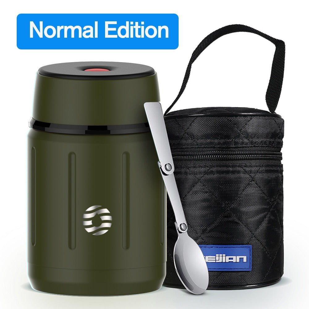 Thermos alimentaire 750ML en acier inoxydable 316 + cuillère 650g "FEIJIAN - Lunch box" - Vert foncé | Planète Rando