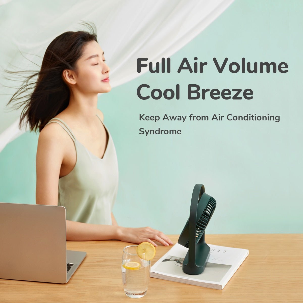 Ventilateur sans-fil rotatif 270° et rechargeable mini-USB 4000m AH "JISULIFE" - Planète Rando