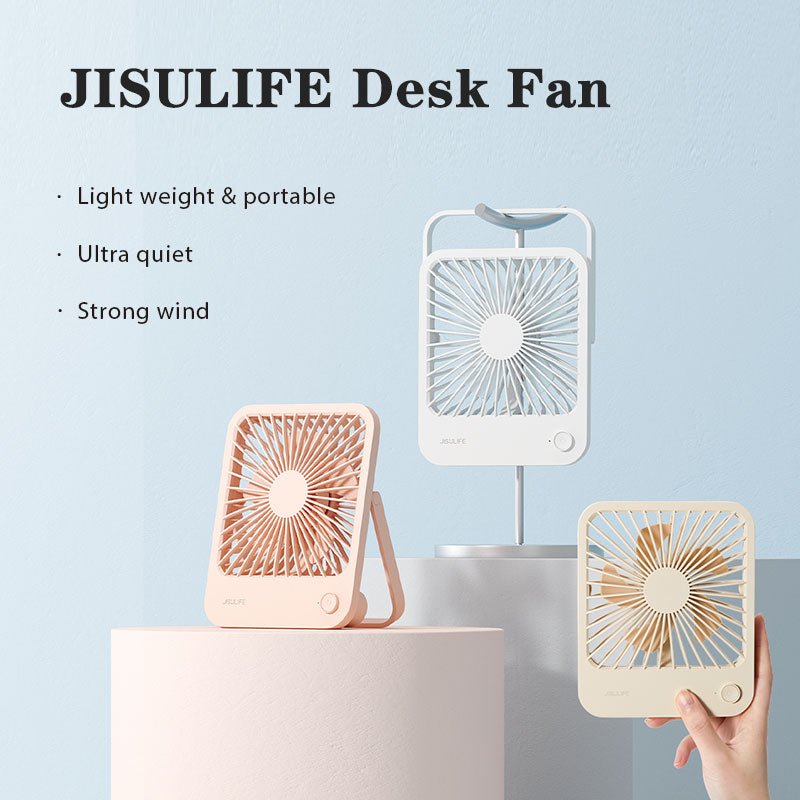 Ventilateur sans-fil ultra silencieux, pliable à 180 ° et rechargeable par USB "JISULIFE - Desk Fan" - Planète Rando