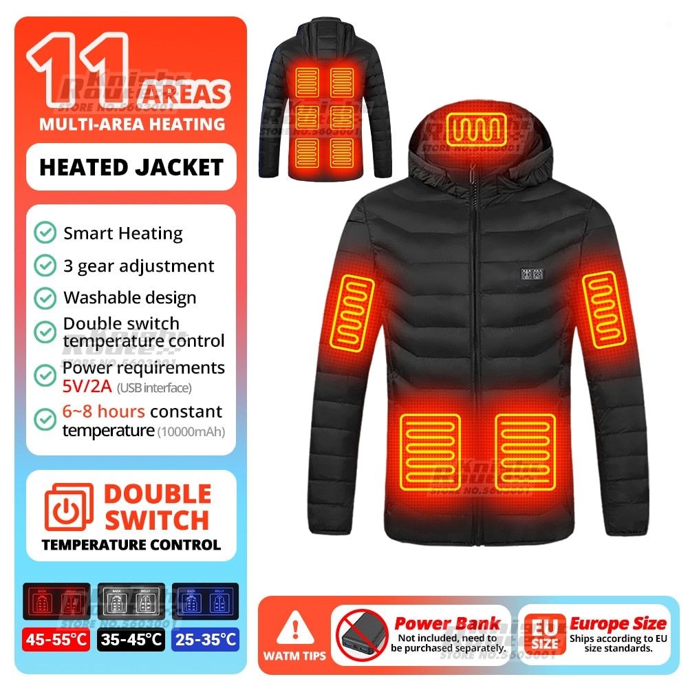 Veste chauffante avec capuche détachable 2-19 zones USB unisexe "Knight Route - All-round heating" - Planète Rando