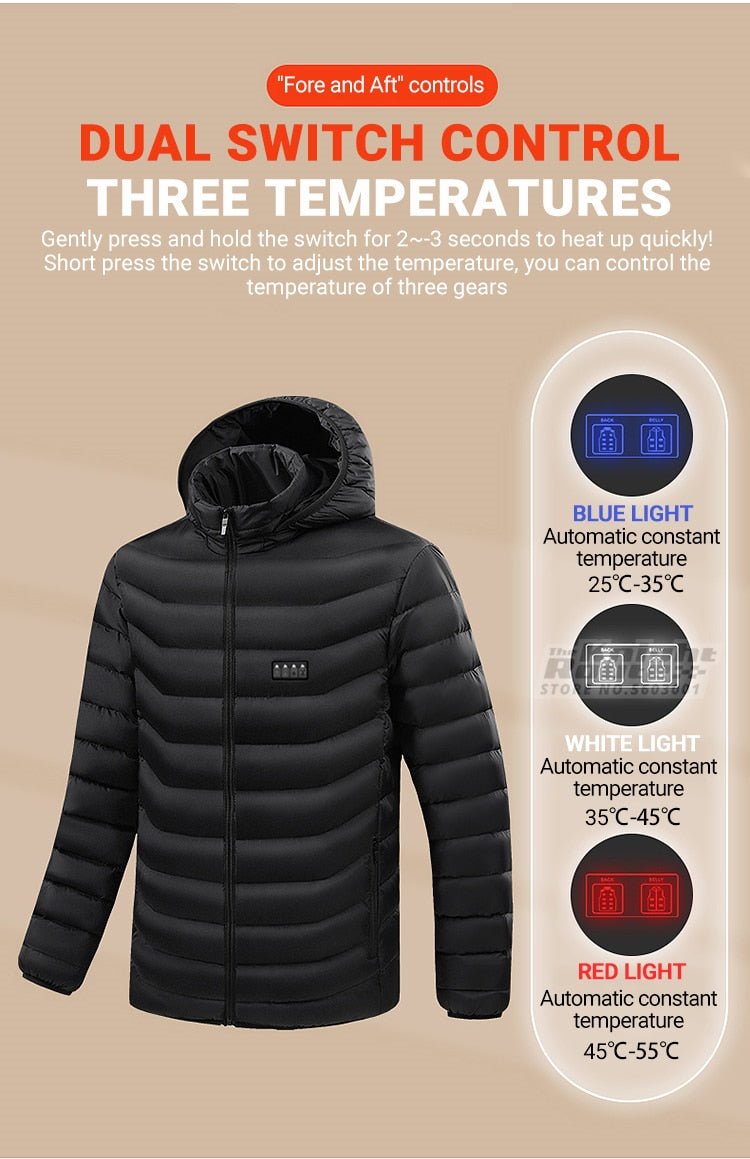 Veste chauffante avec capuche détachable 2-19 zones USB unisexe "Knight Route - All-round heating" - Planète Rando