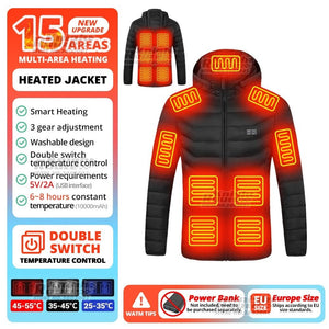 Veste chauffante avec capuche détachable 2-19 zones USB unisexe "Knight Route - All-round heating" - Planète Rando