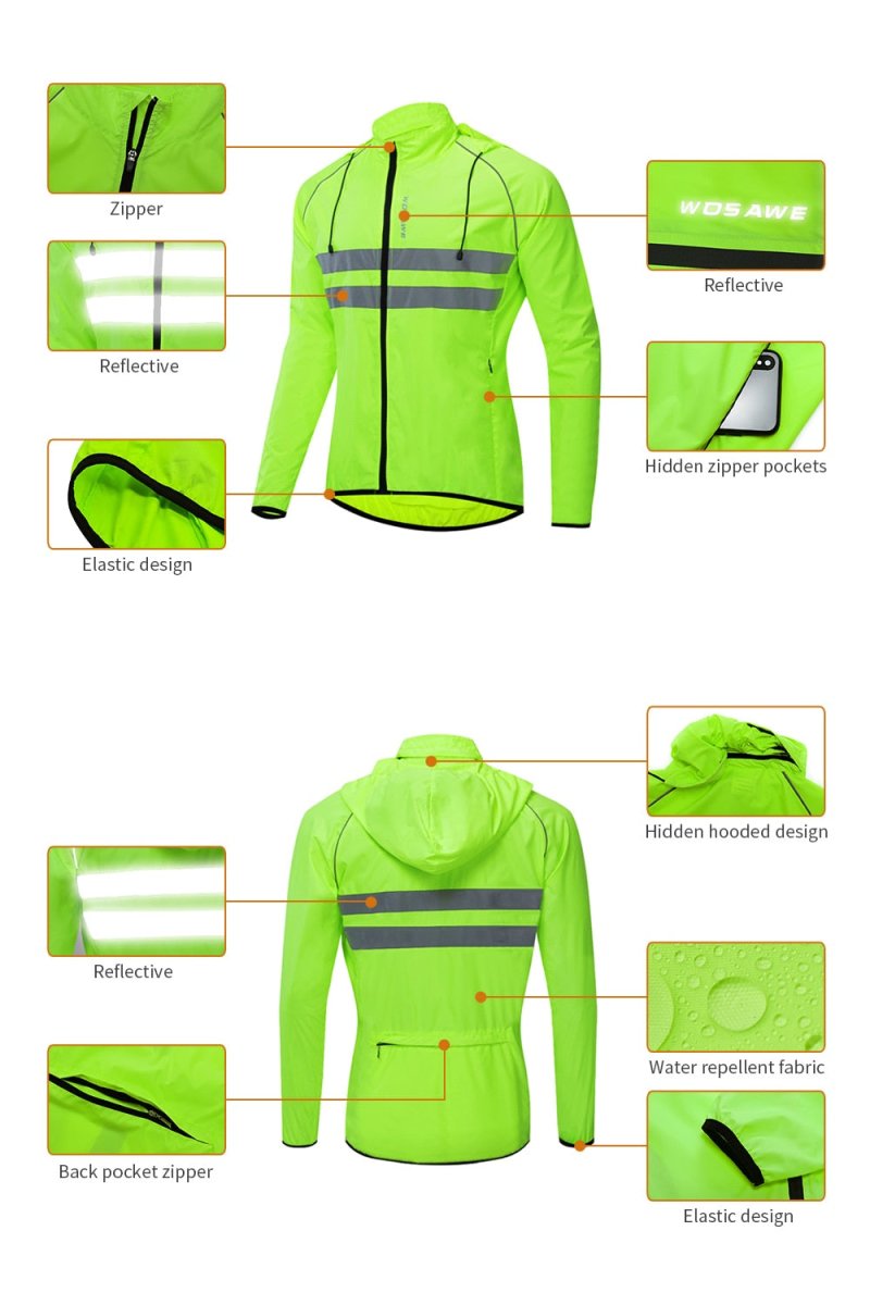 Veste / coupe-vent de cyclisme imperméable à capuche pour homme 205g "WOSAWE – BL245" - Planète Rando